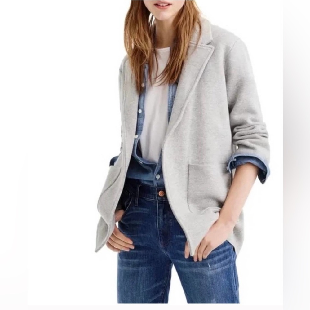 J. Crew Sophie Open Front Merino Wool Blend Sweater Blazer In Light Gray Med